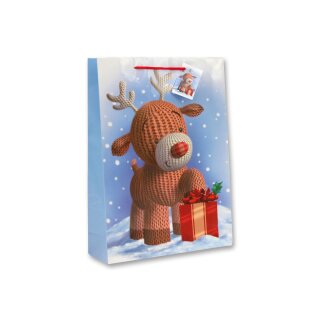 Bambelaa! 12x Geschenktüten Weihnachten Motiv Strickrentier ca. 25x8,5x34,5 cm