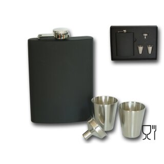Bambelaa! Flachmann Schwarz Matt Edelstahl Geschenk Set Mit Bechern Trichter Ca 235ml 8Oz Für Männer Frauen Geschenkset