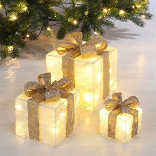 Timer Funktion Weihnachts Dekoration Weihnachtsdeko Beleuchtungsartikel Gelb Led Deko Leucht Geschenk Boxen 3er Set inkl Bambelaa 