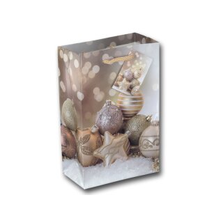 12x Geschenktüten Weihnachten Motiv Weihnachtskugeln Gold ca. 12x6x19 cm
